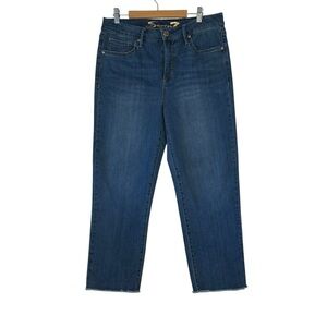 Seven7 Jeans Womens 10 Blue Tower Straight Crop Denim Raw Hem Stretch Pants